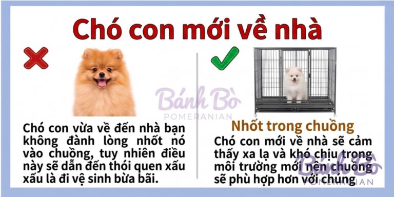 So sánh hai cách đưa chó Pomeranian con về nhà: một con với người và một con trong chuồng